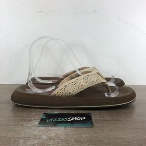 Skechers Relaxed Fit Yoga Foam Knit Beige Flip Flop Thong Sandals Women's 11